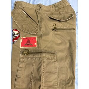 Born Fly Utility Cargo‎ Pants Men's 34 Khaki Y2K Military Zip Pockets Streetwear